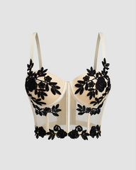 Lace Mesh Embroidered Flower Fishbone Corset