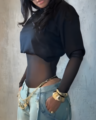 Sexy Mesh Bodysuit Short Sleeve T-Shirt 2-Piece Set
