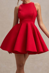 Red Halter Neck Mini Dress with Back Bow