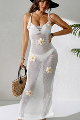 White Crochet Maxi Beach Cover Up Dress
