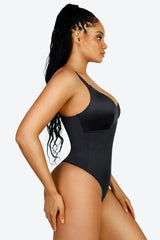 Elegant Satin Shimmer Black Contoured Shaping Bodysuit