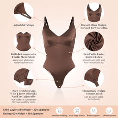 Elegant Satin Shimmer Cocoa Contoured Shaping Bodysuit