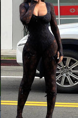Full Lace Jumpsuit with Attached Lace Bodysuit