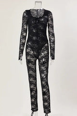 Full Lace Jumpsuit with Attached Lace Bodysuit