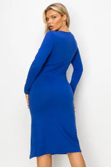 Royal Blue Slit Hem Bodycon Dress with Princess Seams