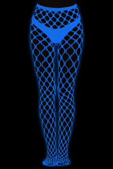 Glow-in-the-Dark Honeycomb Fishnet Tights UV Reactive