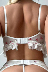 White Floral Lace Lingerie Set with Garter Belt