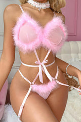 Pink Fluffy Feather Strappy Teddy
