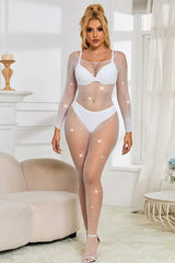White Goddess Off-The-Shoulder Crotchless Bodystocking