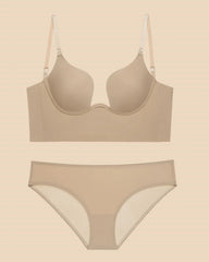 Push Up Low Back Plunge Bra Cleavage-Boosting Light Padding Bra Underwear