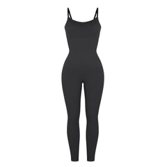 Chic Black Ribbed Shaping Full Jumpsuit