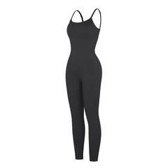 Chic Black Ribbed Shaping Full Jumpsuit