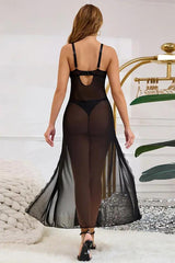 Black Sheer Lace Maxi Lingerie Dress