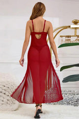 Red Sheer Lace Maxi Lingerie Dress