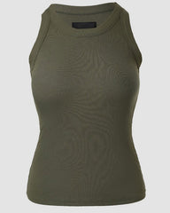Round Neck Built-in Bra Ribbed Tank Top