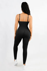 Chic Black Ribbed Shaping Full Jumpsuit