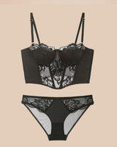 French Long Satin Lace Bra Set Underwear