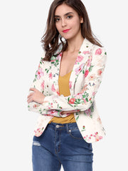 Open Front Notch Lapel Floral Business Casual Suit Blazer