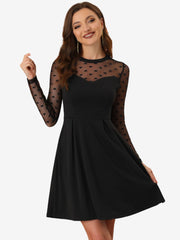 Heart Mesh Sheer Long Sleeve Gothic Cocktail Skater Mini Dress