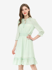Ruffle Hem 3/4 Sleeve A-Line Smocked Short Chiffon Dress