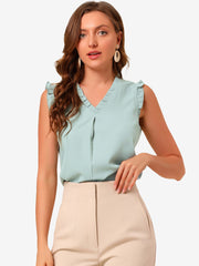 Ruffled Sleeveless Blouse 1950s Vintage Work Business Tops