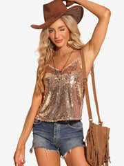 Sequined Camisole Club Party Glitter Disco Sparkle Cami Top