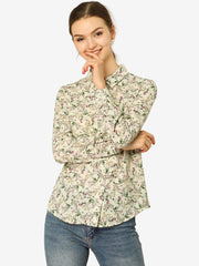 Button Down Floral Shirt Blouse Long Sleeve Point Collar Top
