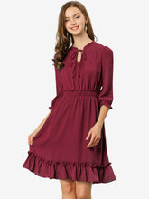 Ruffle Hem 3/4 Sleeve A-Line Smocked Midi Chiffon Dress