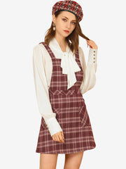 Plaid Tartan Button Decor A-Line Pinafore Overall Dress
