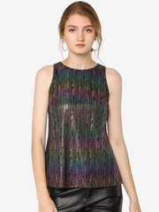 Shiny Sleeveless Camisole Club Shimmer Metallic Tank Top