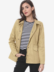 Drawstring Waist Flap Pocket Lightweight Utility Safari Jacket