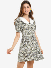 Peter Pan Collar Flowy Short Sleeve Ruffle Summer Floral Shirt Dress