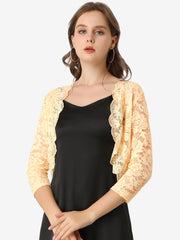 Lace 3/4 Sleeves Sheer Floral Cropped Bolero Shrug