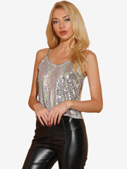 Sequined Camisole Club Party Glitter Disco Sparkle Cami Top