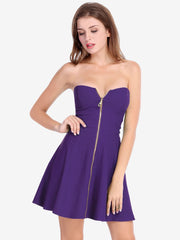 Zip Up Sexy Strapless Party Club Mini Bodycon Dress