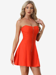 Zip Up Sexy Strapless Party Club Mini Bodycon Dress