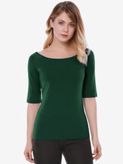 Scoop Neck Half Sleeves Fitted Layering Soft T-Shirt