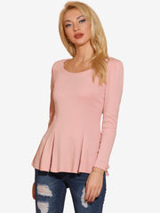 Long Sleeve Scoop Neck Casual Peplum Blouse