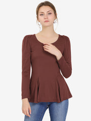 Long Sleeve Scoop Neck Casual Peplum Blouse