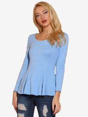 Long Sleeve Scoop Neck Casual Peplum Blouse