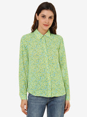 Button Down Floral Shirt Blouse Long Sleeve Point Collar Top