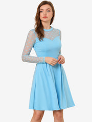 Heart Mesh Sheer Long Sleeve Gothic Cocktail Skater Mini Dress