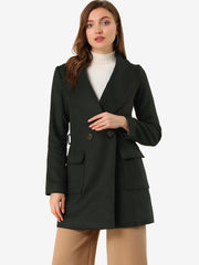 Shawl Collar Lapel Double Breasted Winter Belted Coat with Pockets