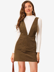 Corduroy Overall V Neck Strap Mini Pinafore Dress