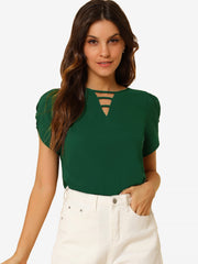 Cutout Round Neck Cap Sleeve Casual Top