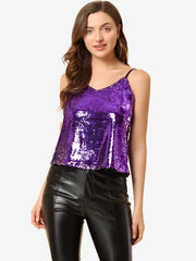Sequined Camisole Club Party Glitter Disco Sparkle Cami Top