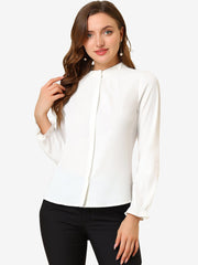 Work Office Blouse Button Up Ruffle Collar Long Sleeve Chiffon Shirt