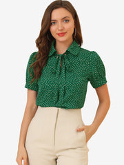 Retro Dots Bow Tie Peter Pan Collar Chiffon Blouse