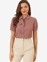 Retro Dots Bow Tie Peter Pan Collar Chiffon Blouse