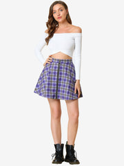 Christmas Plaid Skater Casual Flare Zip-Up Mini Skirt